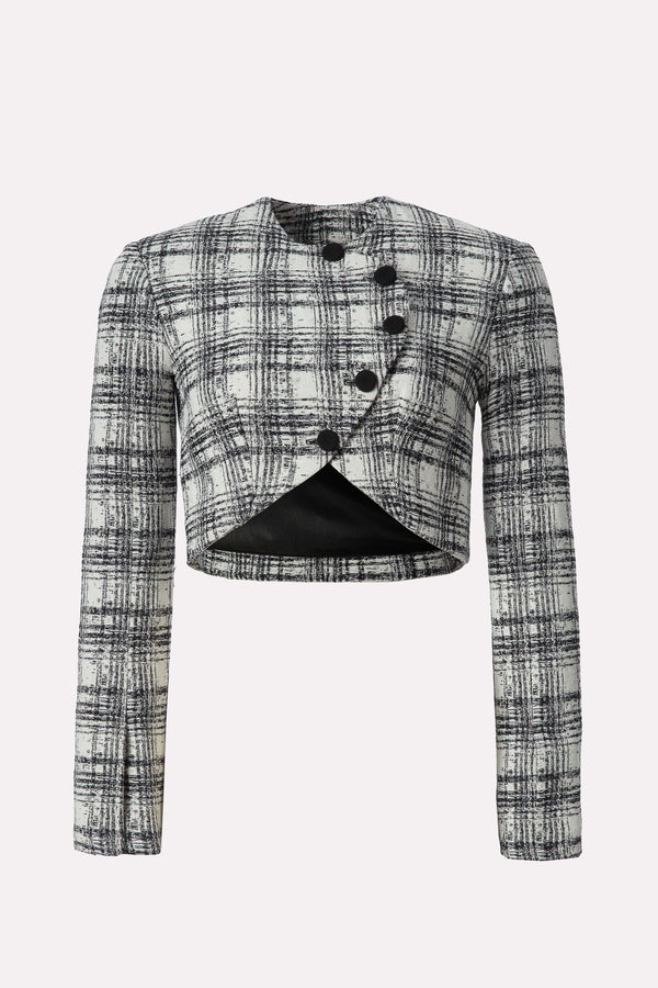 CROPPED JACKET IN CHECKED JACQUARD