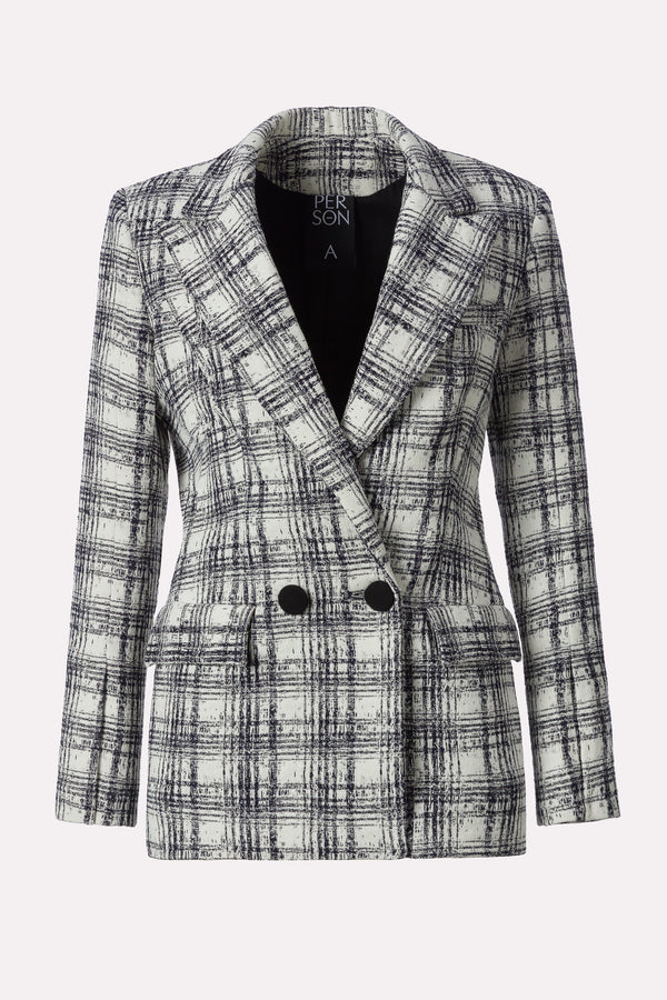 DOUBLE-BREASTED JACKET IN CHECKED JACQUARD