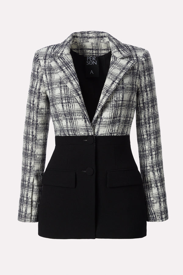 SINGLE-BREASTED JACKET IN CHECKED JACQUARD AND VIRGIN WOOL