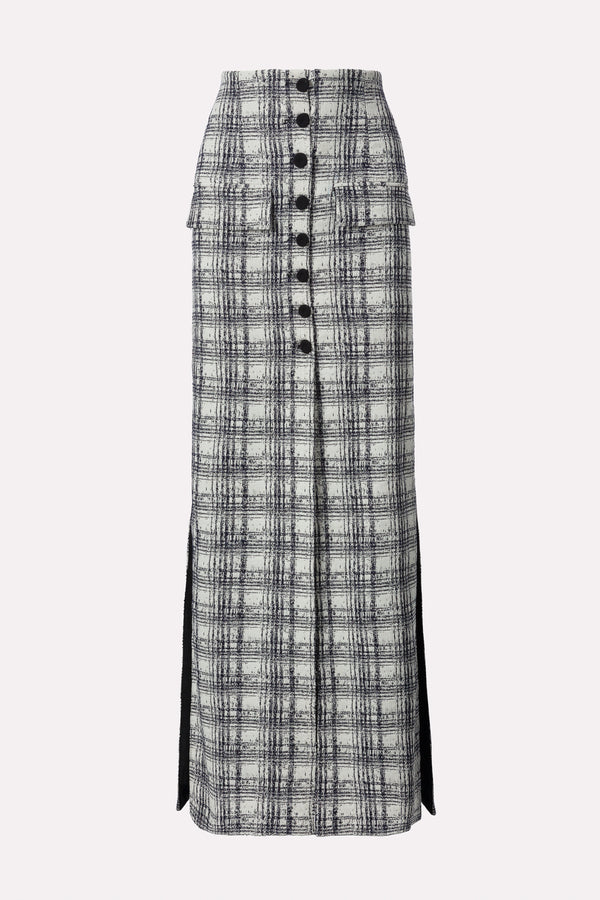 LONG SKIRT WITH SIDE SLITS IN CHECKED JACQUARD