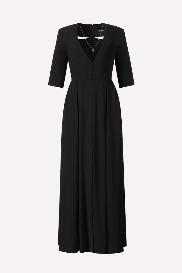 DRESS WITH DEEP V-NECKLINE AND CHAIN WITH PERSON-A LOGO